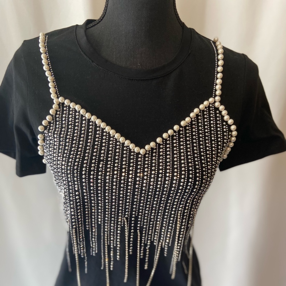 Black Cotton Bra Embellished T-Shirt